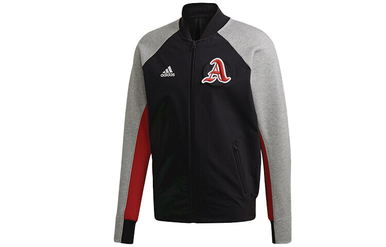adidas 拼色运动型格棒球服飞行夹克外套 男款 黑红灰 / Куртка Adidas FL3593