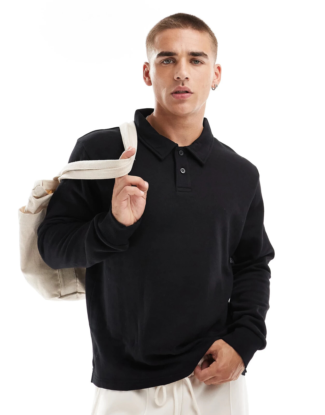 Jack & Jones oversized polo sweatshirt in black