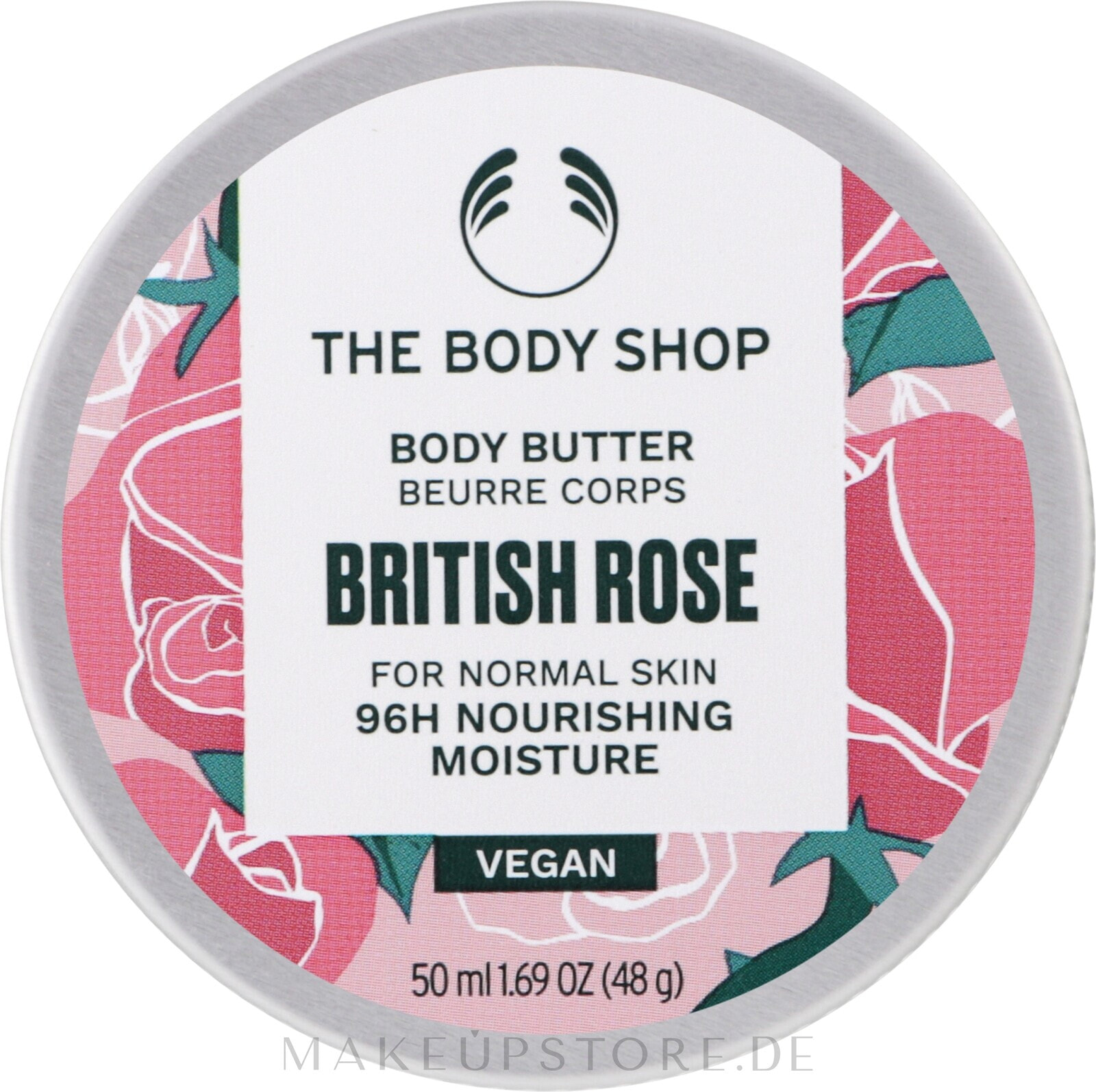 Feuchtigkeitsspendende Körperbutter mit Rosenextrakt, Sheabutter und Sesamöl - The Body Shop British Rose Body Butter 96h Nourishing Moisture