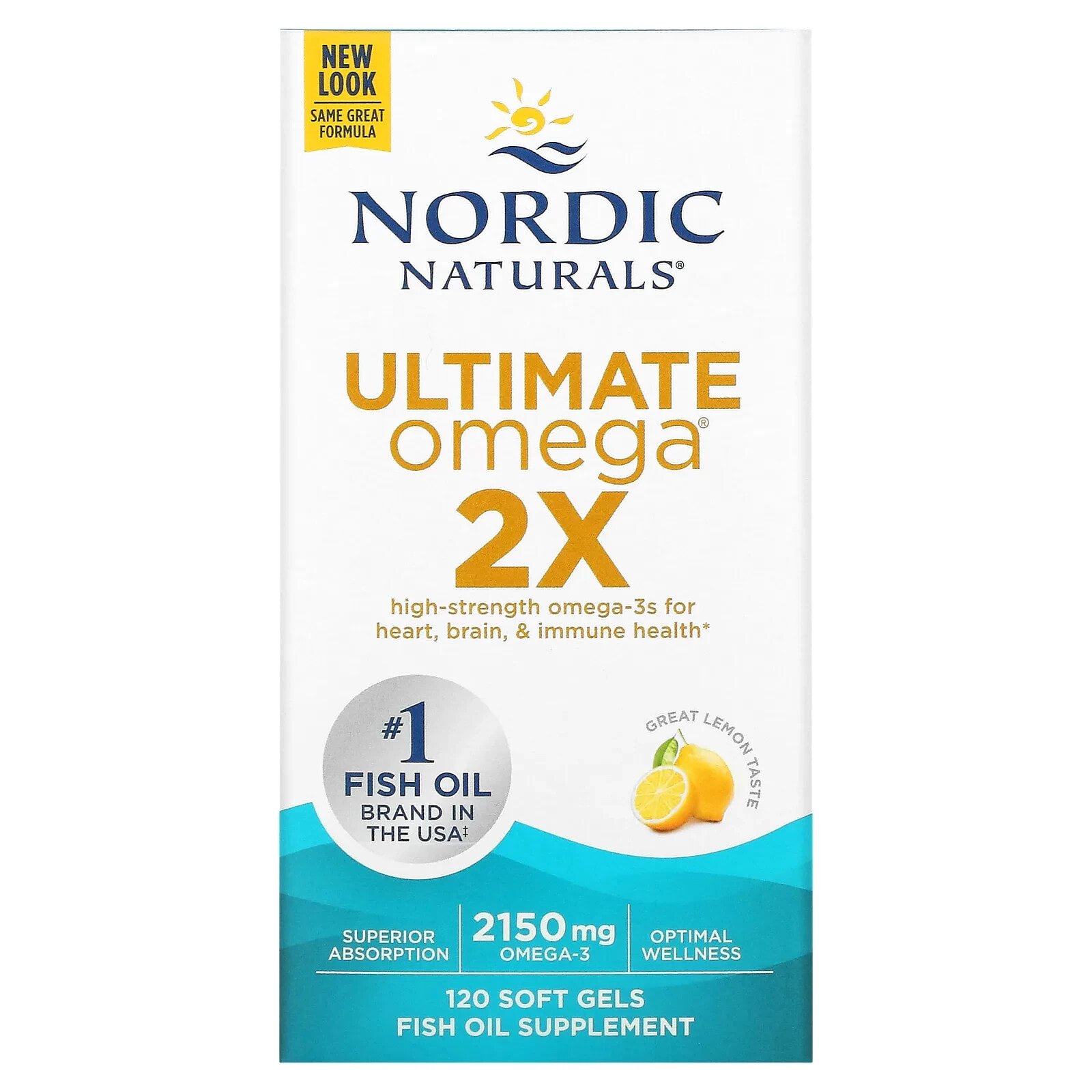 Nordic Naturals, Ultimate Omega 2X, со вкусом лимона, 1075 мг, 120 капсул