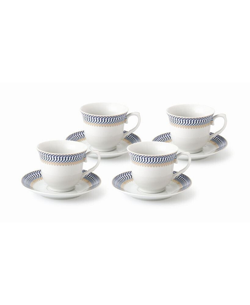 Lorren Home Trends 8 Piece 8oz Tea or Coffee Cup and Saucer Set, Service for 4