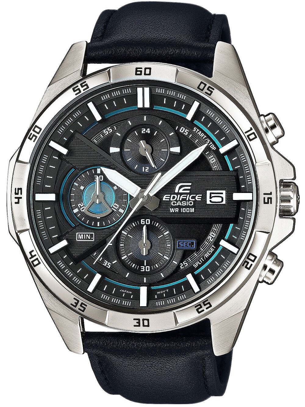 Мужские наручные часы с черным кожаным ремешком Casio EFR-556L-1AVUEF Edifice mens 49mm 10ATM