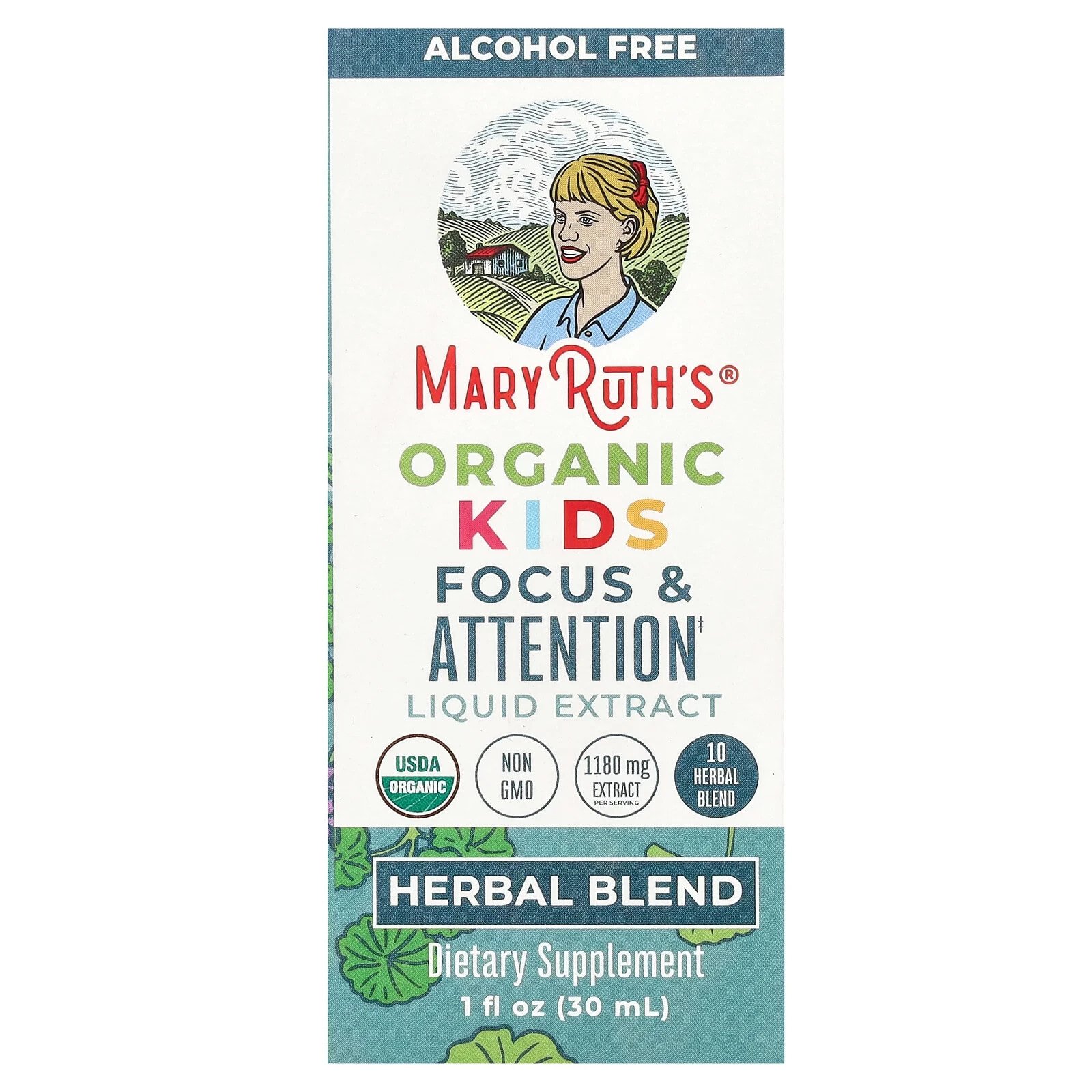 Organic Kids Focus & Attention Liquid Extract, Alcohol Free, 1,180 mg, 1 fl oz (30 ml)