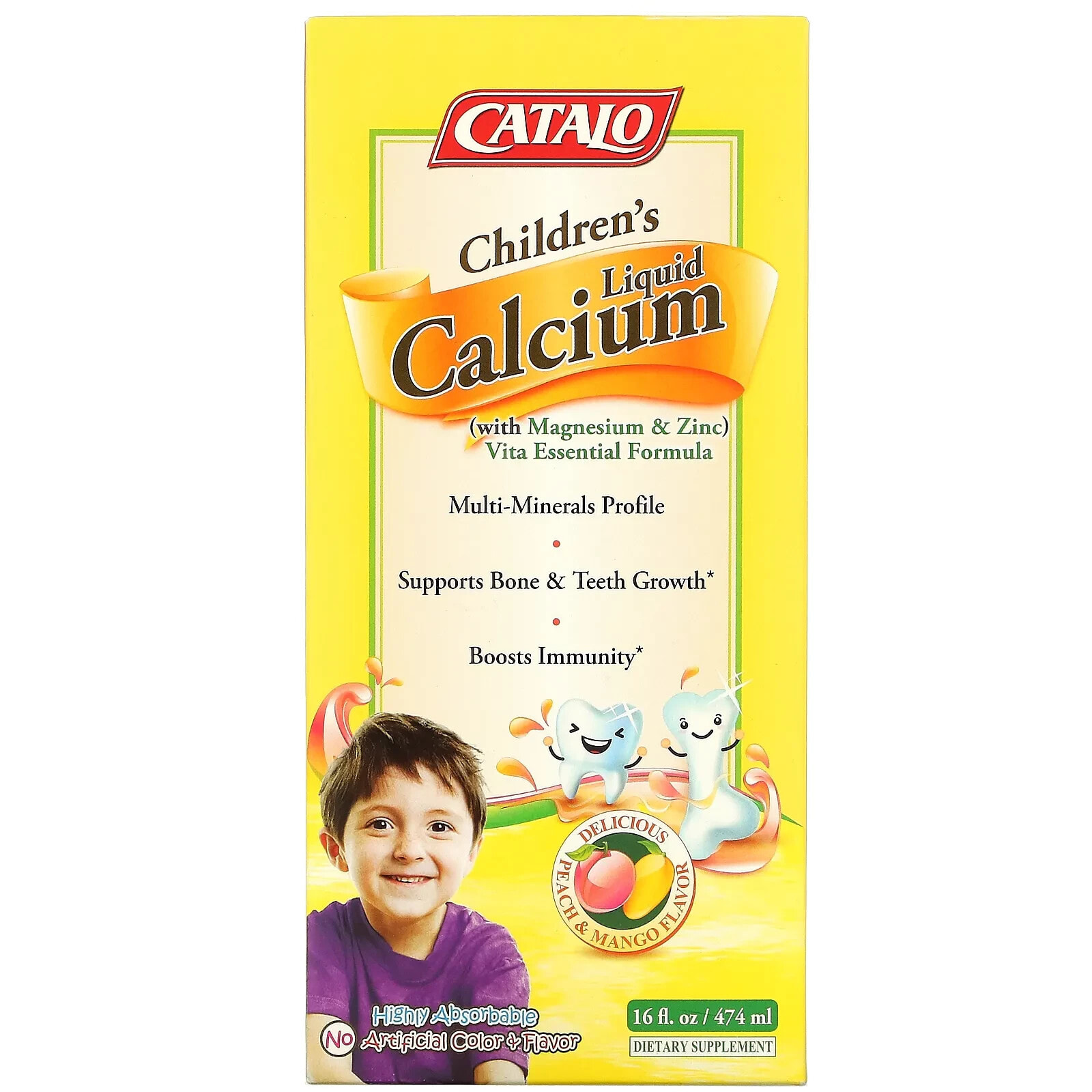 Катало Натуралс, жидкий кальций для детей с магнием и цинком, персик и манго 474 мл (16 жидк. унций)