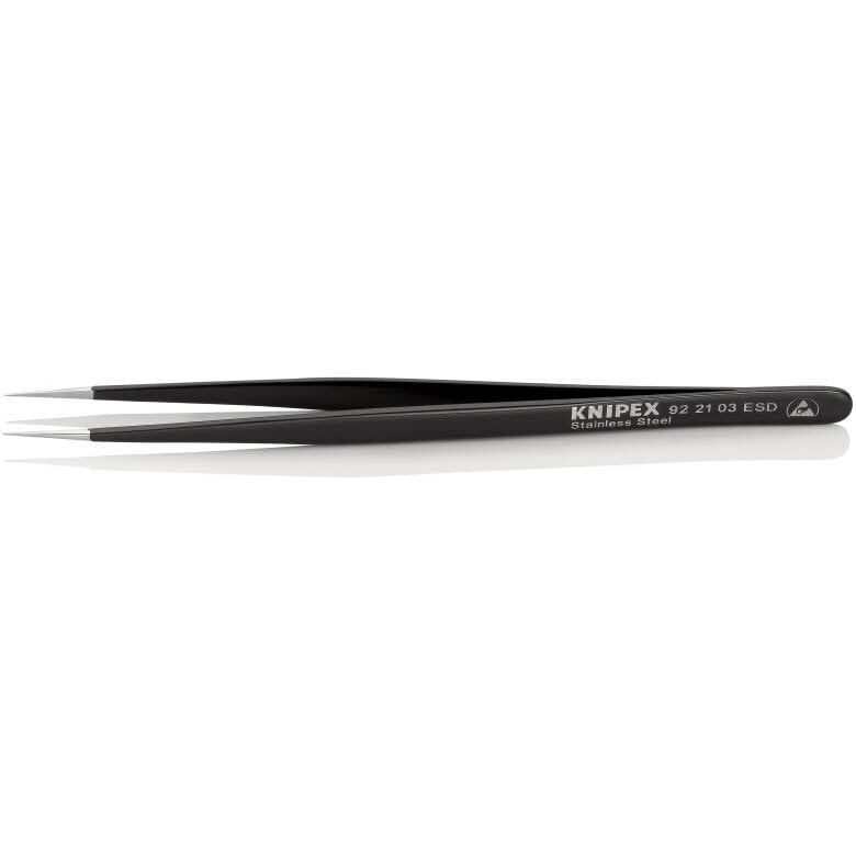 Технический пинцет Knipex 92 21 03 ESD, Stainless steel, Black, Pointed, Straight, 15 g, 8 mm