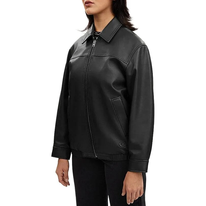 COACH SS24 Leather Jacket Women's Black