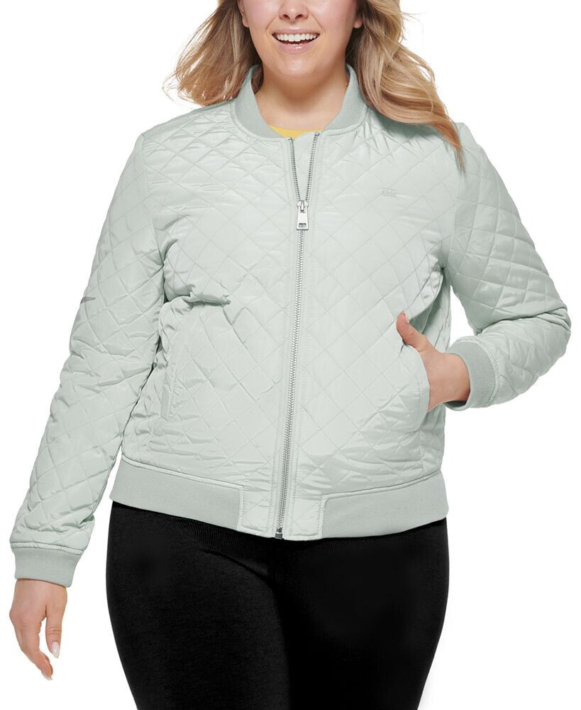 Plus Size Trendy Diamond Quilted Bomber Jacket