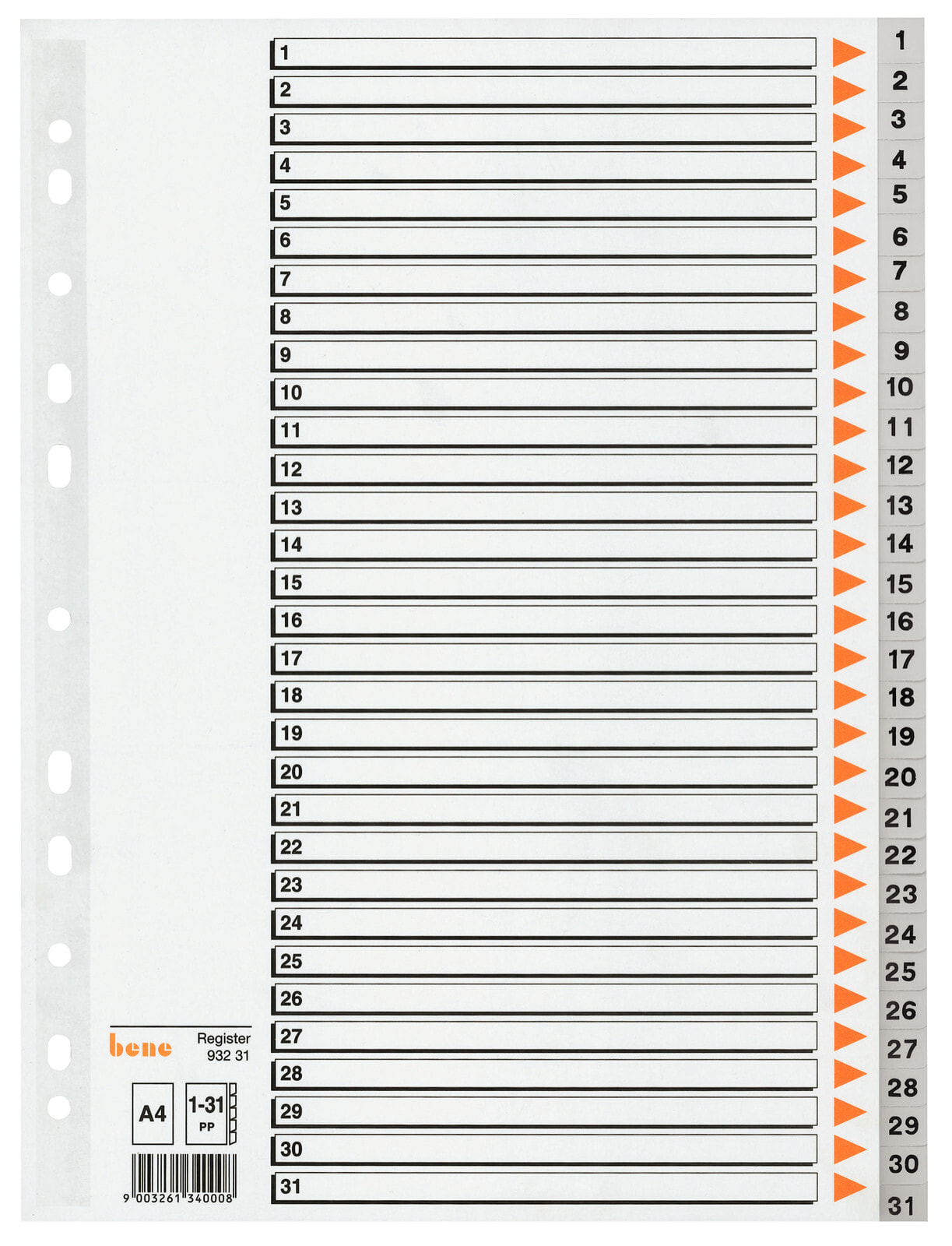 Bene 93231 закладка-разделитель Числовая закладка-разделитель Полипропилен (ПП) Серый