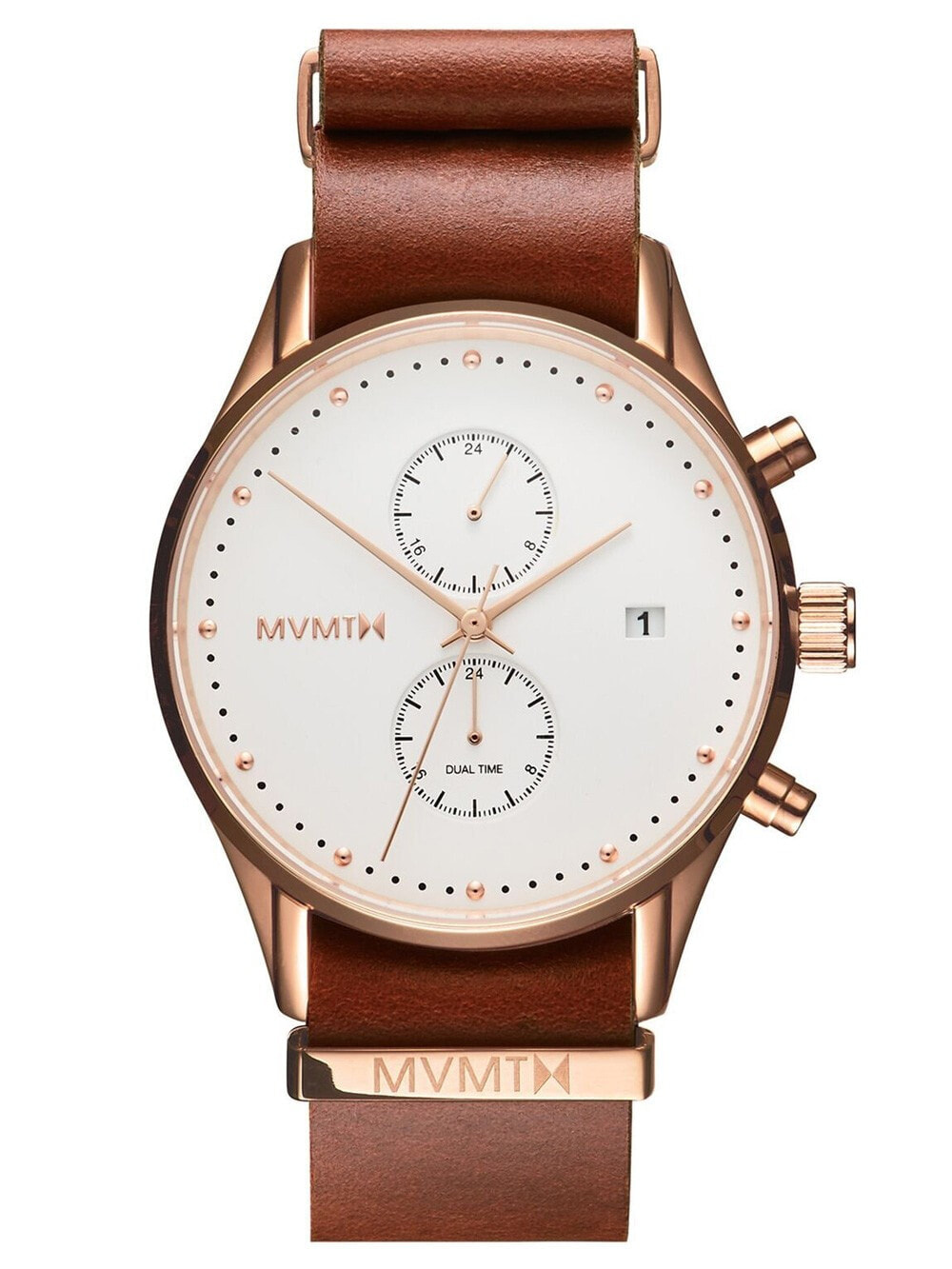 Мужские наручные часы с коричневым кожаным ремешком MVMT MV01-RGNA2 Voyager Rosewood Mens 42mm 10ATM