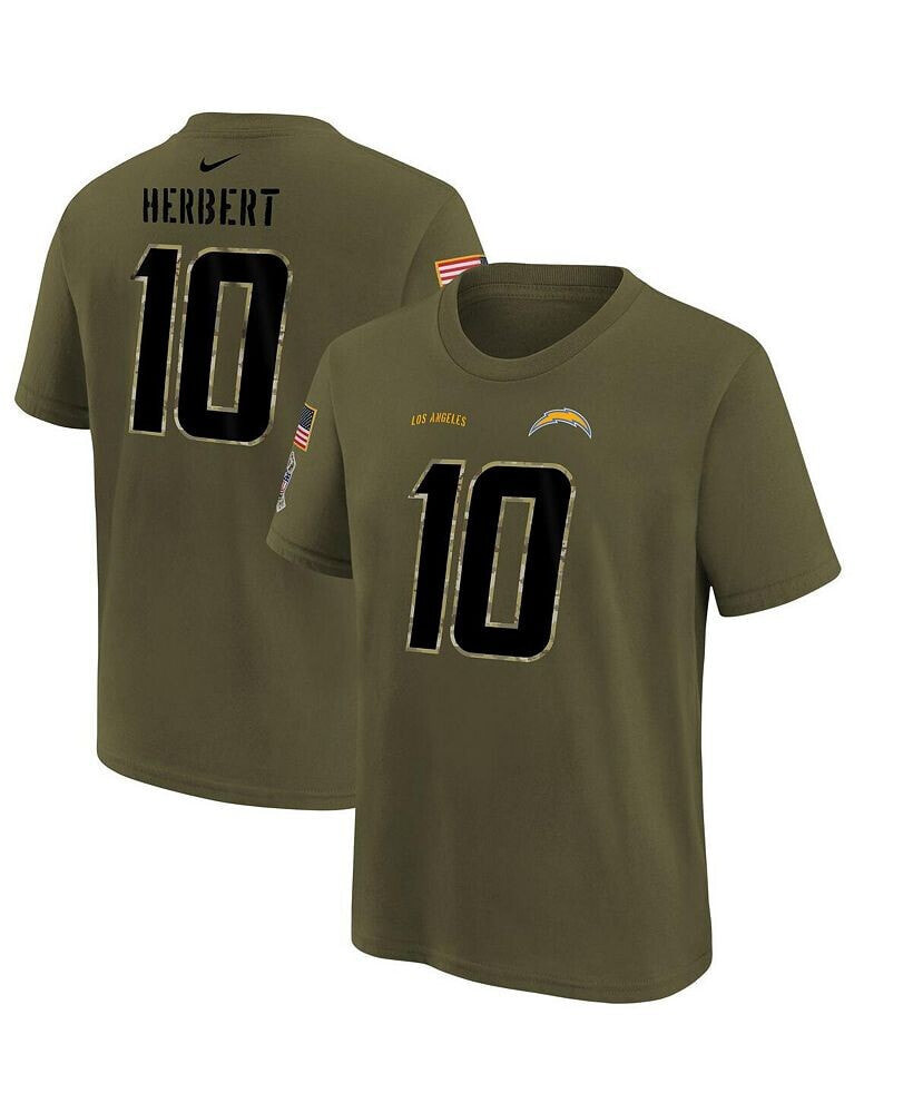 Nike big Boys Justin Herbert Olive Los Angeles Chargers 2022 Salute To Service Name and Number T-shirt
