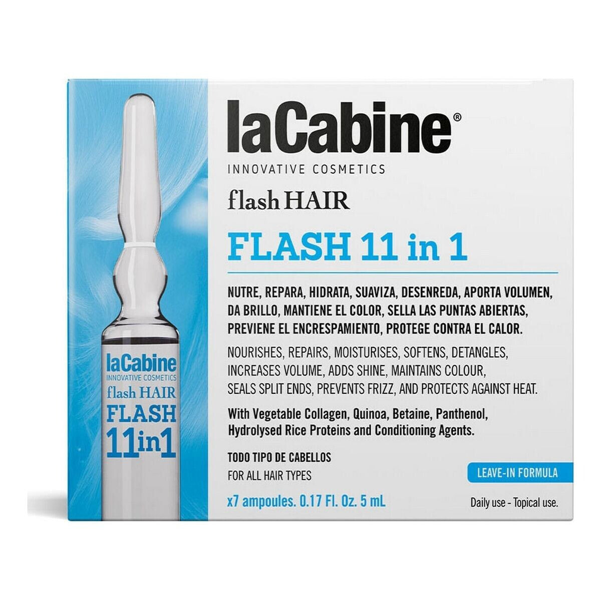 La Cabine Flash Hair 11 in 1 Hair Ampules  Питательное, восстанавливающее и защитное средство для блеска, объема волос 7 х 5 мл