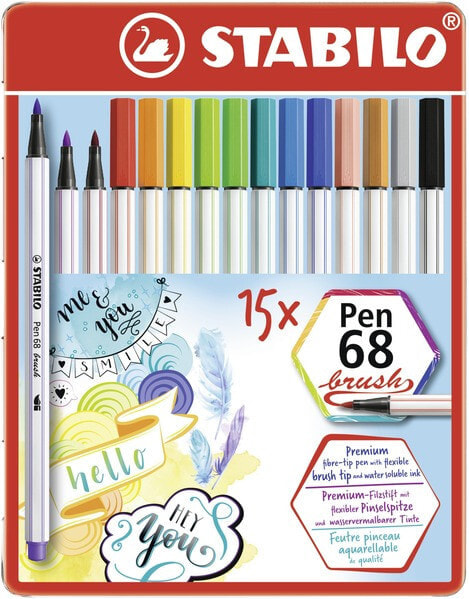 STABILO Pen 68 brush фломастер Разноцветный 15 шт 568/15-32