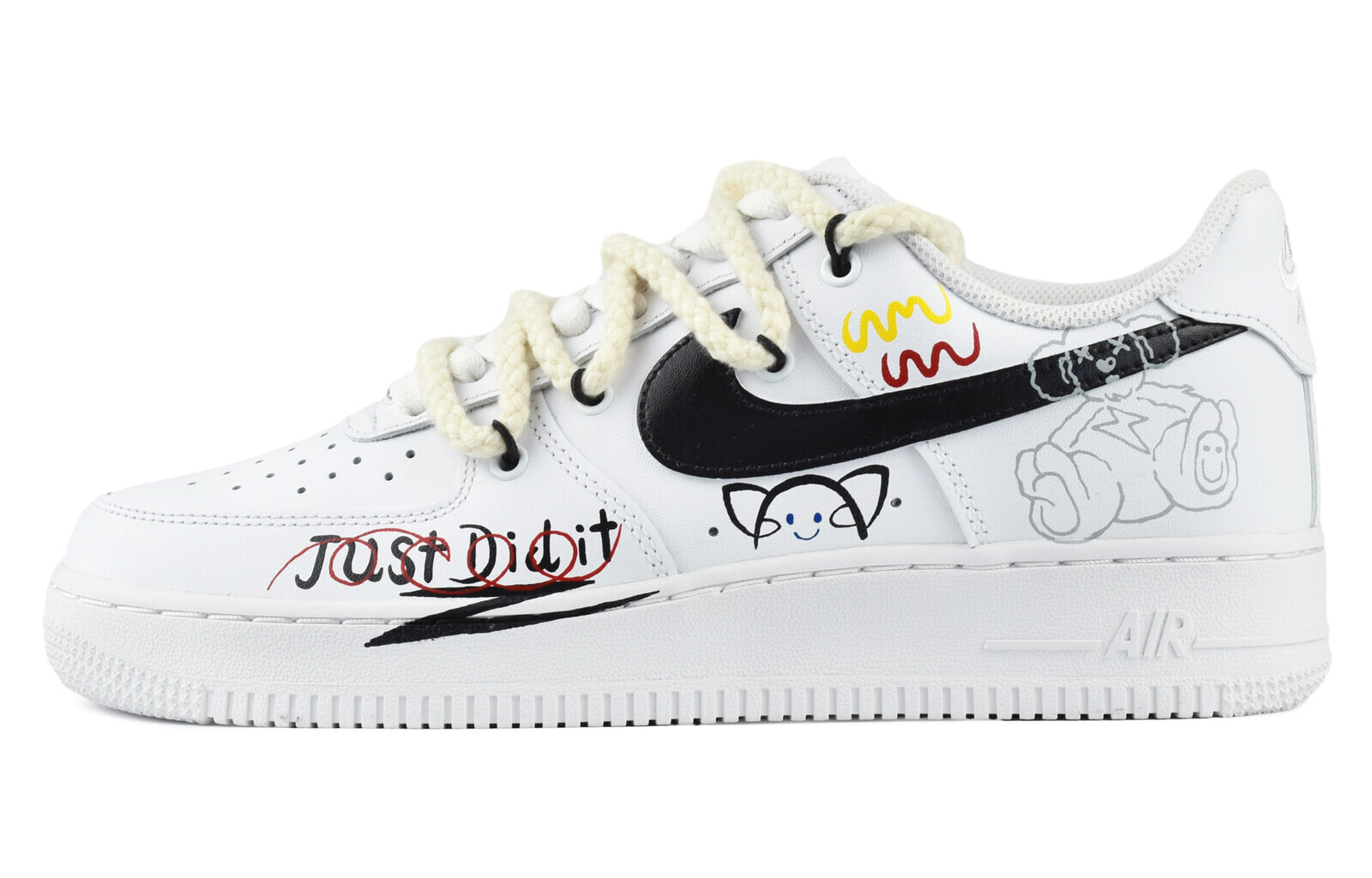 【定制球鞋】 Nike Air Force 1 Low 空军一号 随笔涂鸦风格 解构风 小猫 小熊涂鸦 手绘 低帮 板鞋 男款 白黑 / Кроссовки Nike Air Force CW2288-111