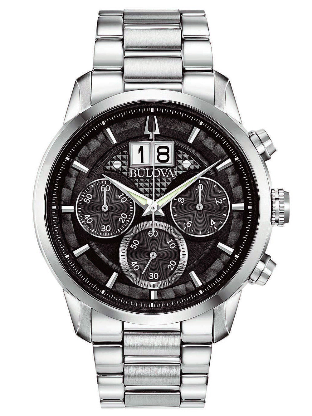 Мужские наручные часы с серебряным браслетом Bulova 96B319 Sutton Classic Chronograph 44mm 3ATM