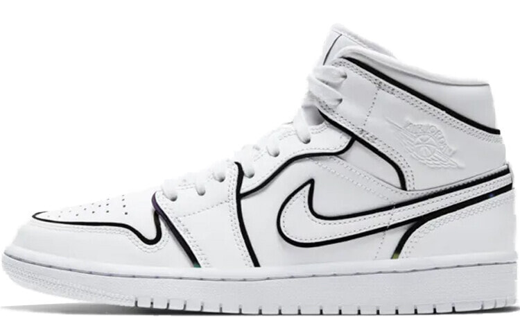 Jordan Air Jordan 1 Mid Se 中帮 复古篮球鞋 女款 黑白 / Кроссовки Nike Air Jordan 1 Mid Iridescent Reflective White (W) (Белый)