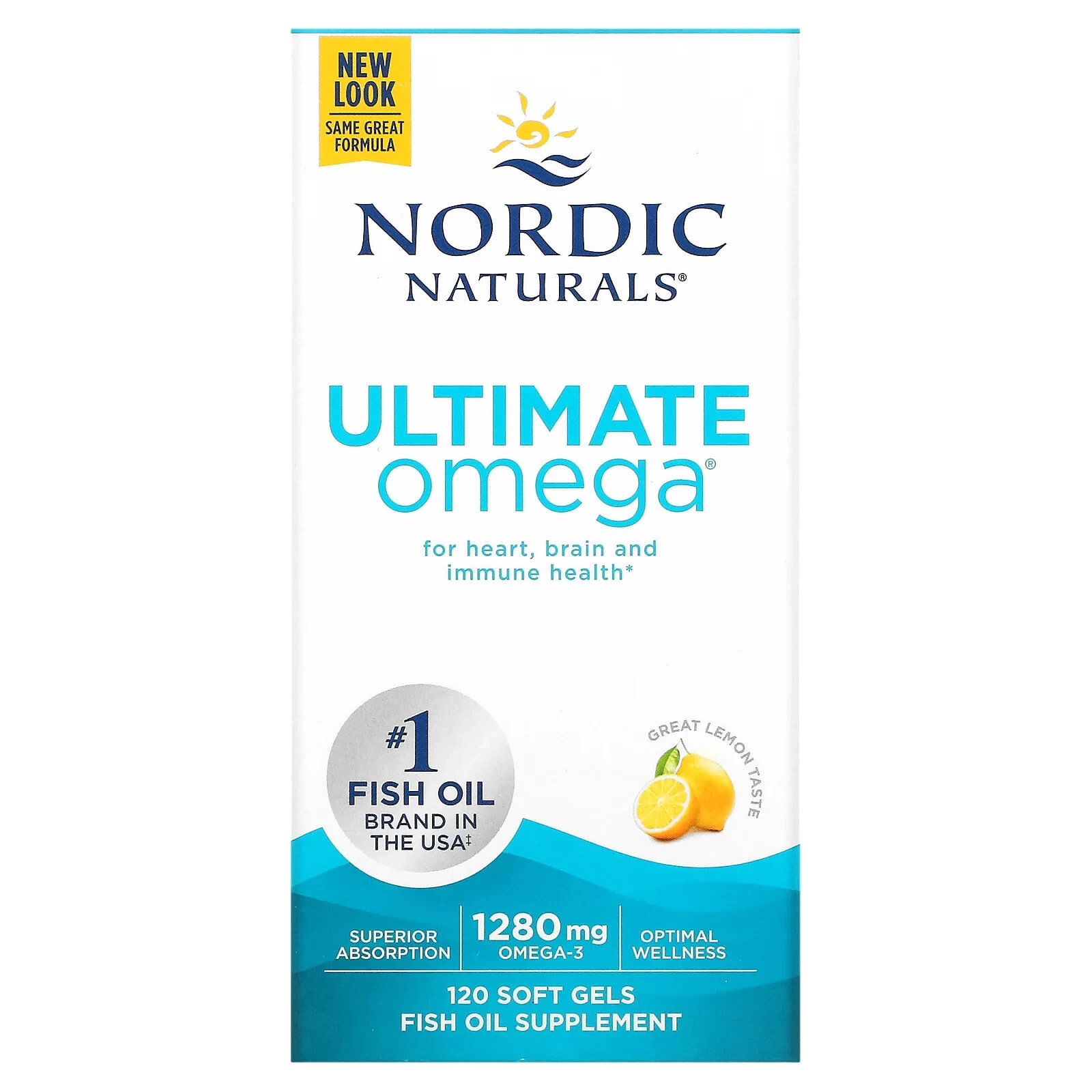 Нордик Натуралс, Ultimate Omega, со вкусом лимона, 640 мг, 180 капсул
