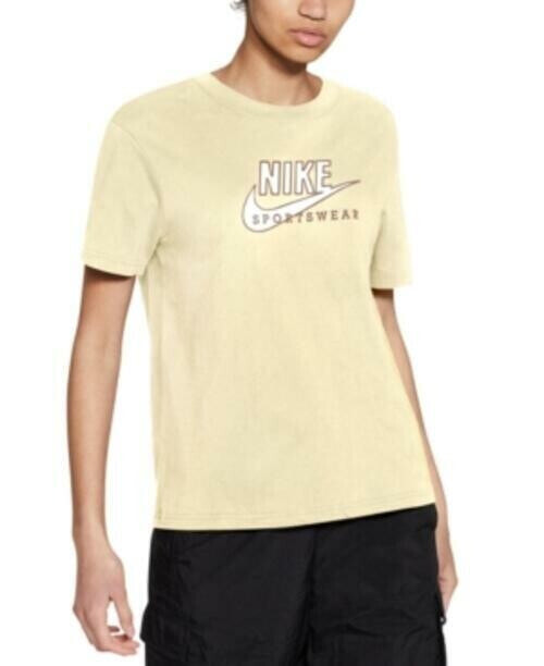 Nike Women's Sportswear Cotton Heritage T-Shirt, Pastel Yellow, XS