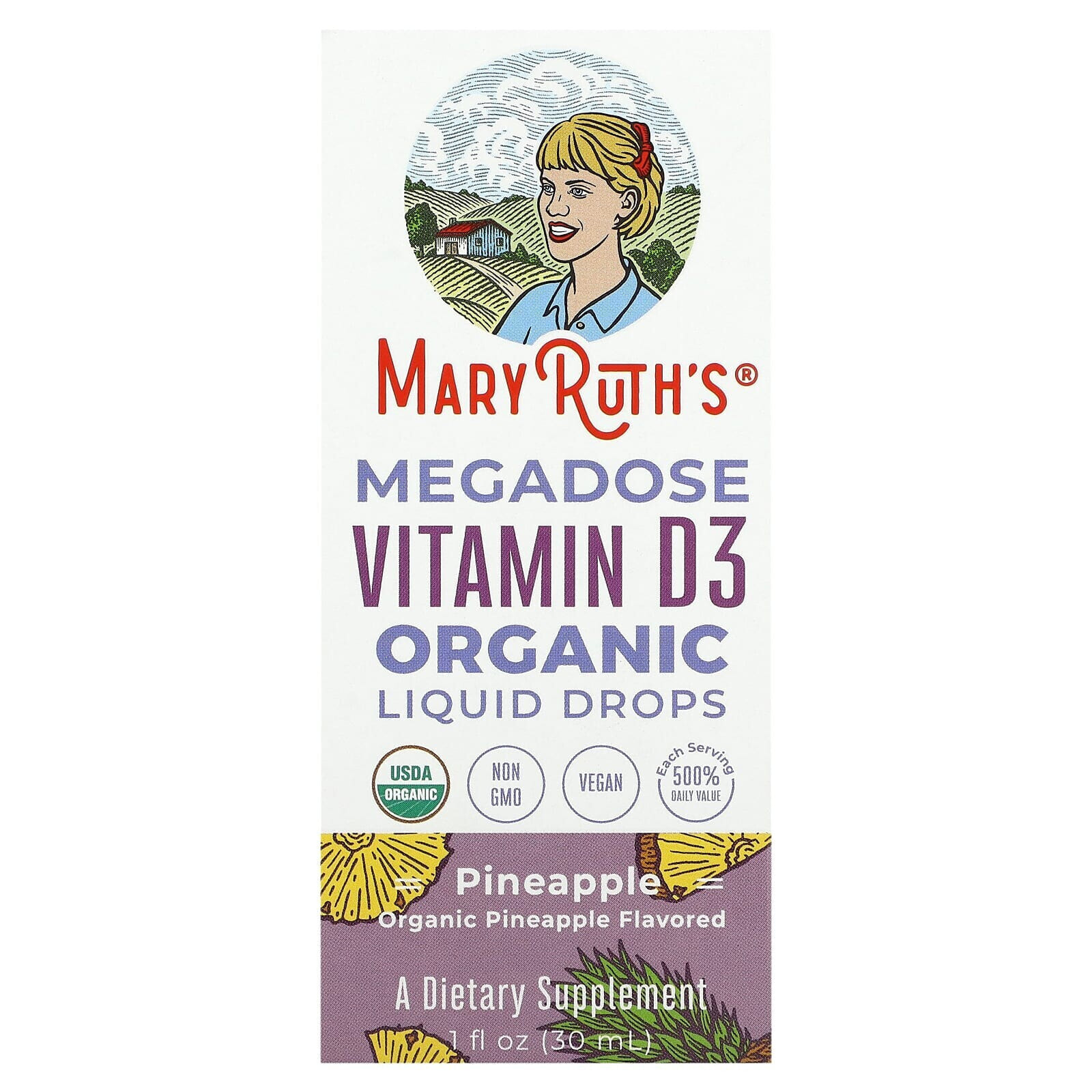 MaryRuth Organics, Органические жидкие капли с витамином D3 Megadose, с ананасом, 30 мл (1 жидк. Унция)