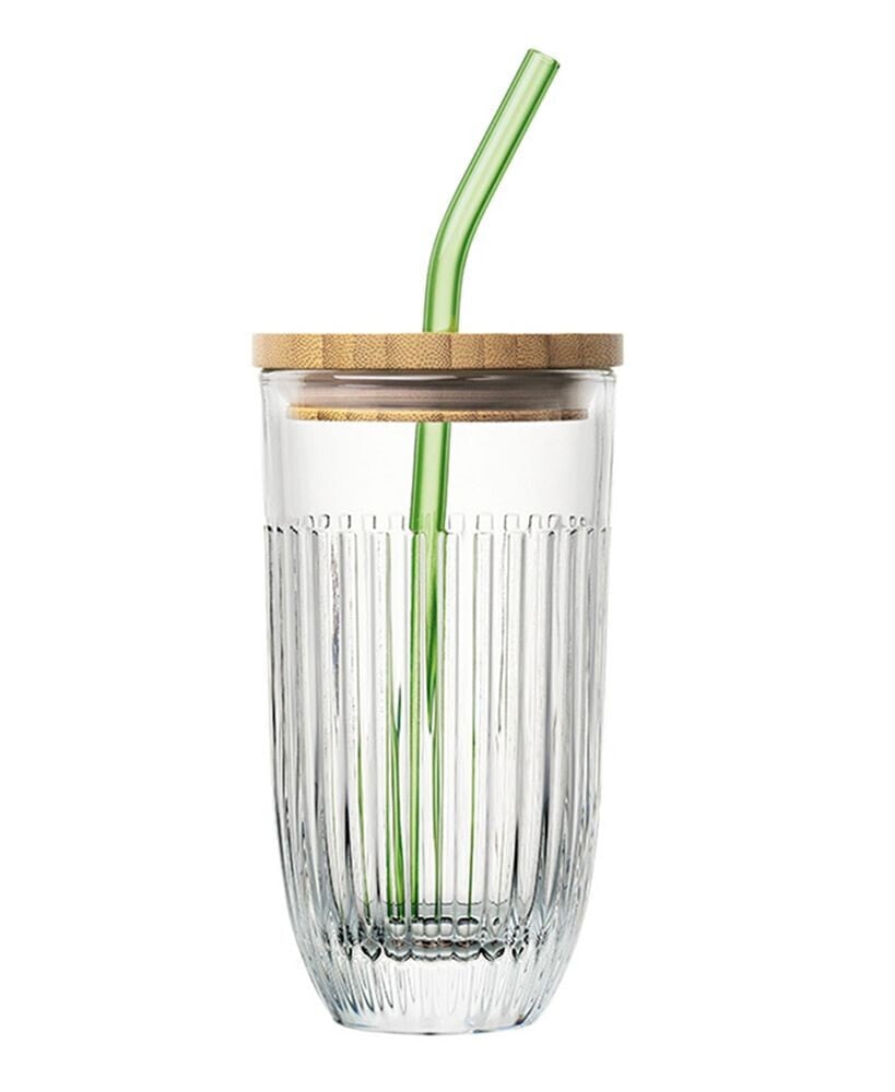 Clear with Wood Lid and Green Straw