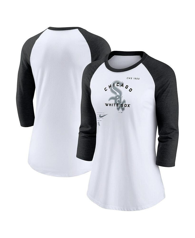 Nike women's White, Black Chicago White Sox Next Up Tri-Blend Raglan 3/4-Sleeve T-shirt