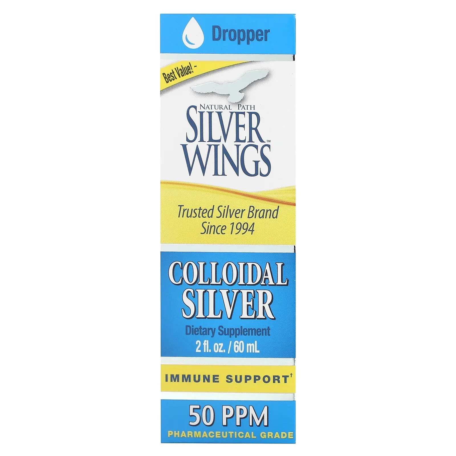 Natural Path Silver Wings, Коллоидное серебро, 50 част. / Млн, 60 мл (2 жидк. Унции)