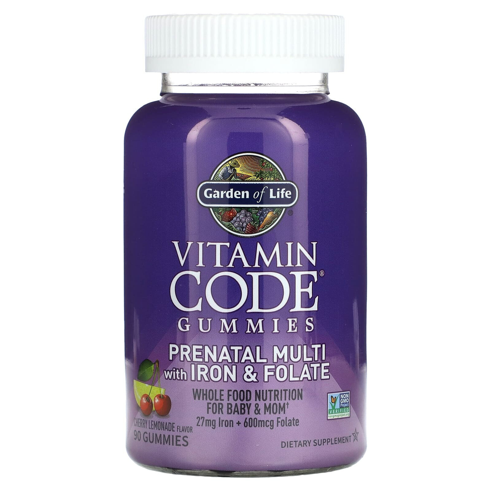 Garden of Life, Vitamin Code, жевательные таблетки для беременных, мультивитамины с железом и фолатом, вишневый лимонад, 90 жевательных таблеток
