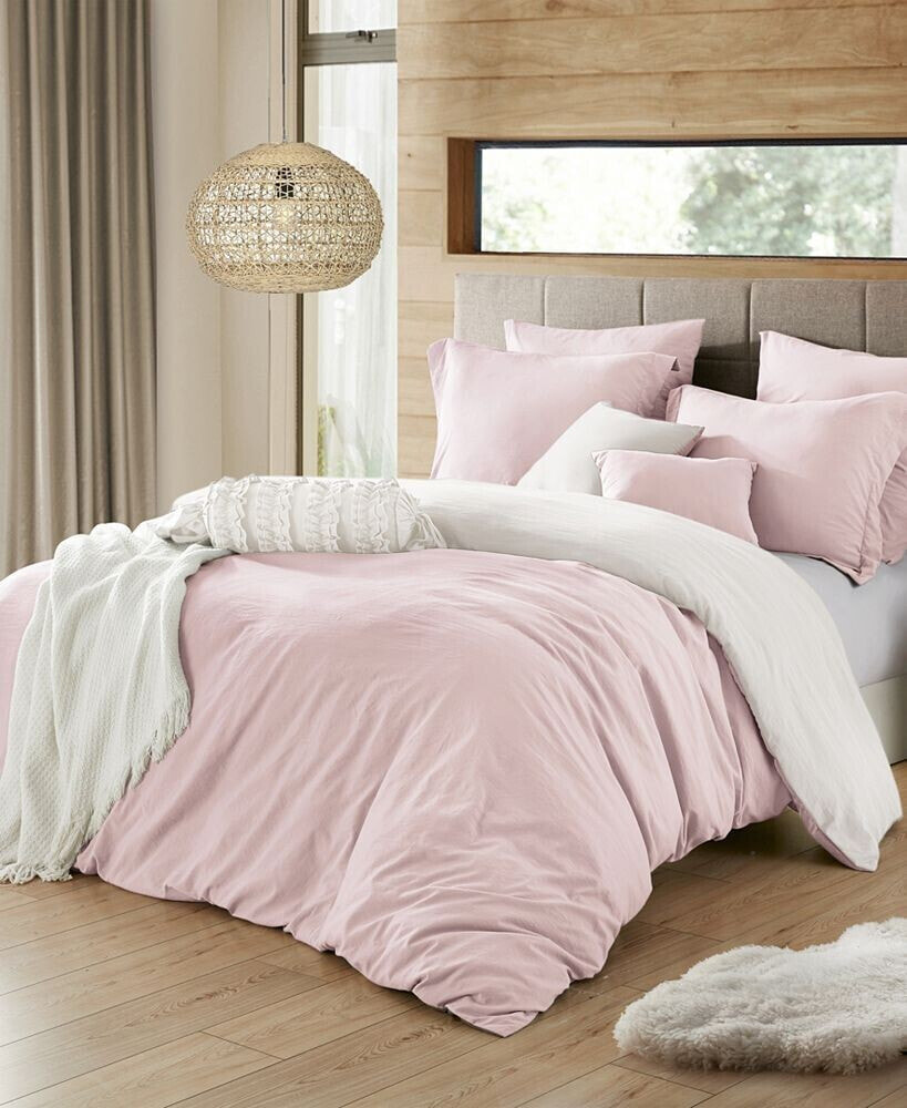 Cathay Home Inc. ultra Soft Reversible Crinkle Duvet Cover Set - Twin/Twin XL