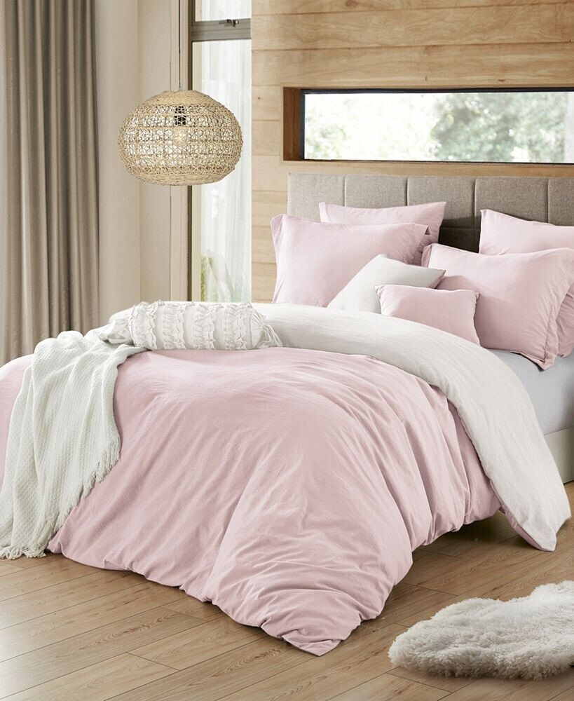 Cathay Home Inc. ultra Soft Reversible Crinkle Duvet Cover Set - King/Cal King