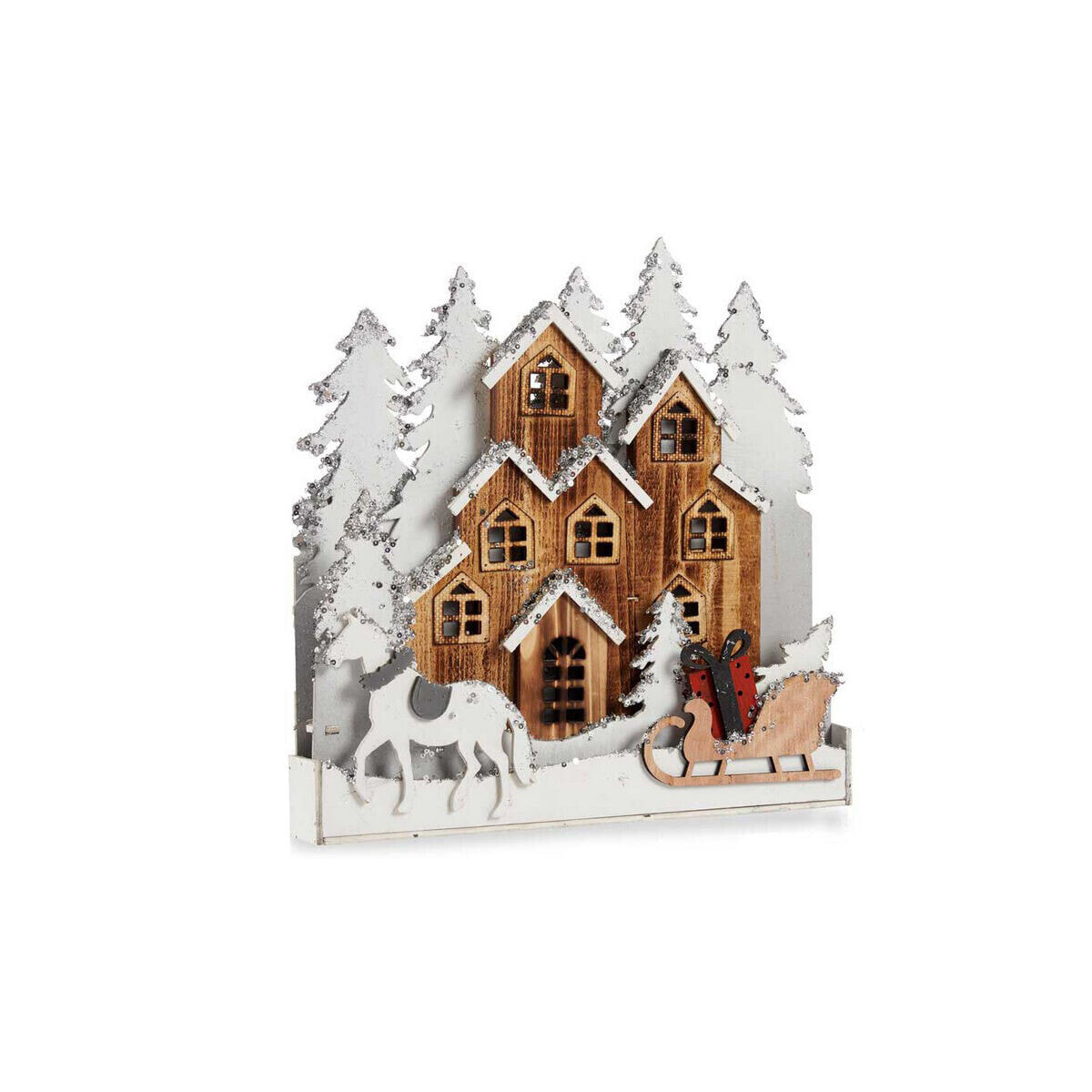 Декоративная фигура Городок Рождество Белый Коричневый Деревянный 44 x 44,5 x 6 cm