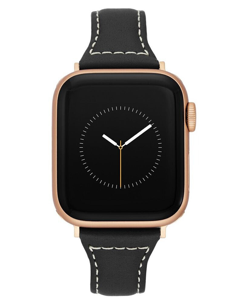 Anne Klein women's Black Premium Leather Band Compatible with 42/44/45/Ultra/Ultra 2 Apple Watch
