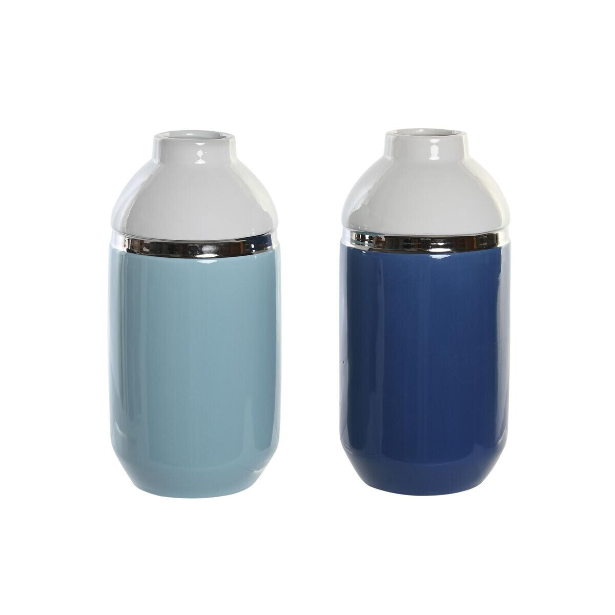 Vase DKD Home Decor 12,5 x 12,5 x 25 cm White Sky blue Navy Blue Stoneware (2 Units)