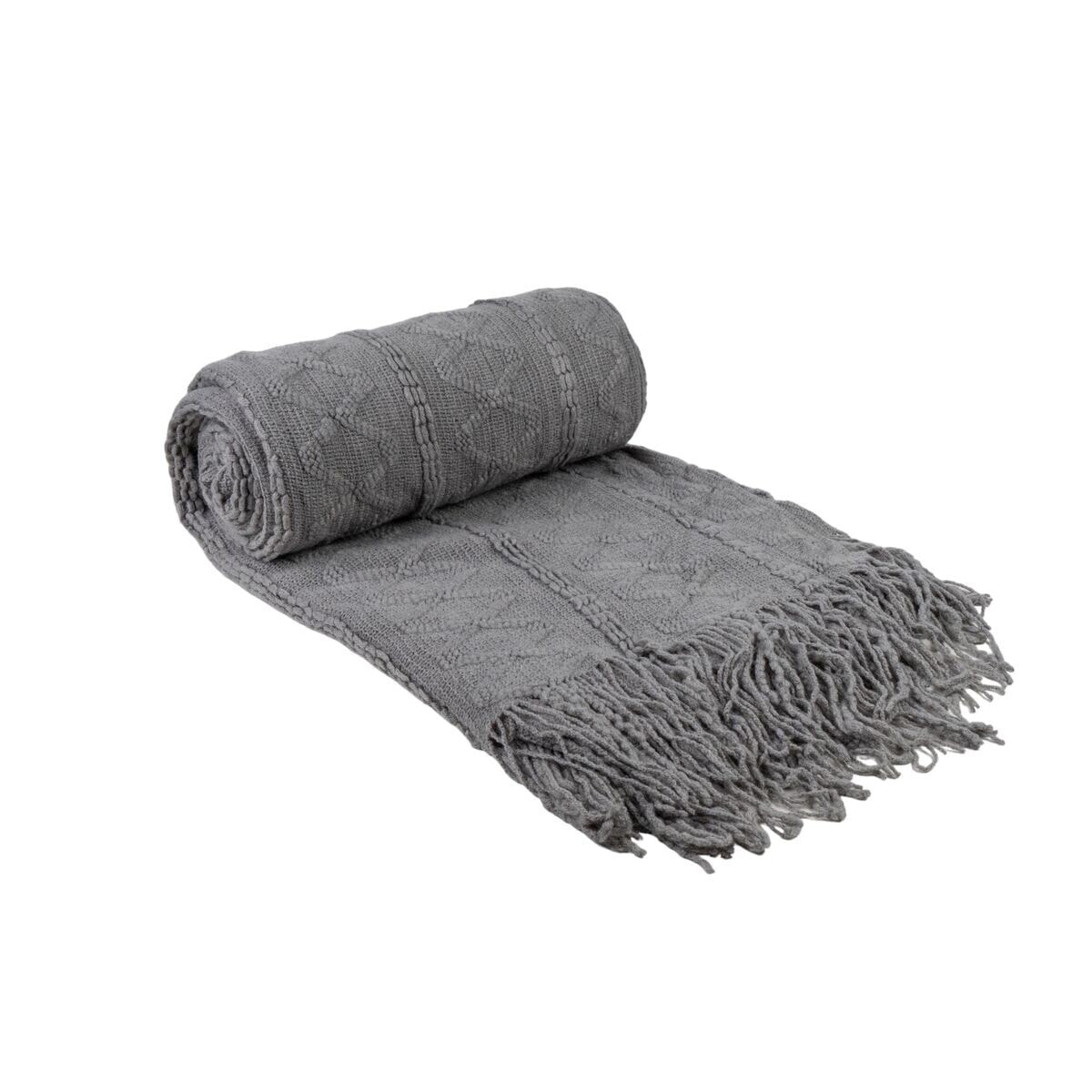 Blanket Romimex Grey With tassles 130 x 200 x 1 cm