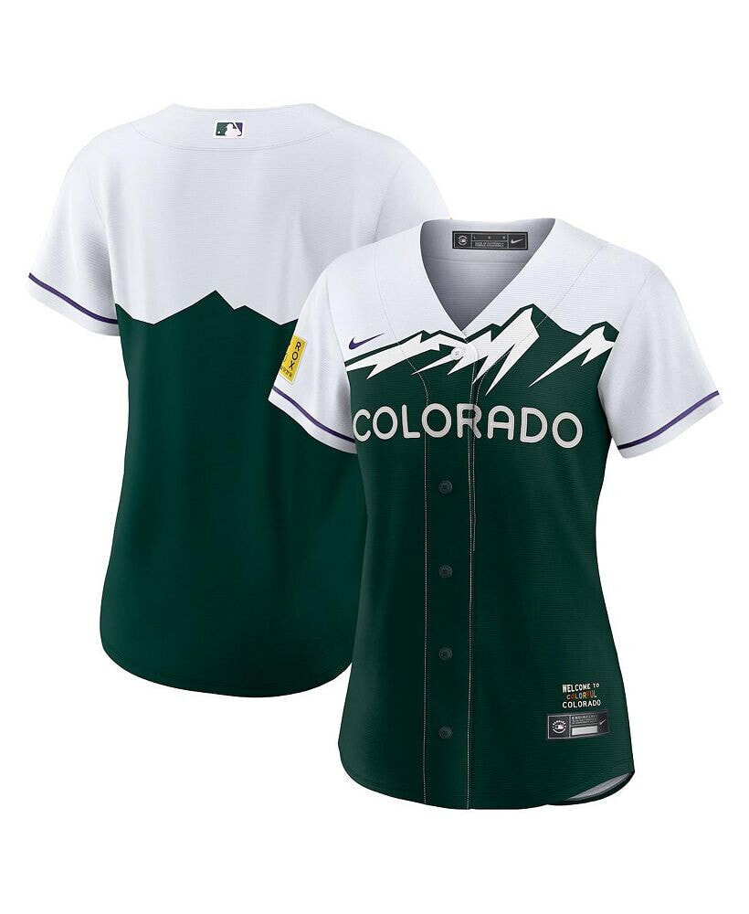 Nike women's White, Forest Green Colorado Rockies City Connect Replica Team Jersey