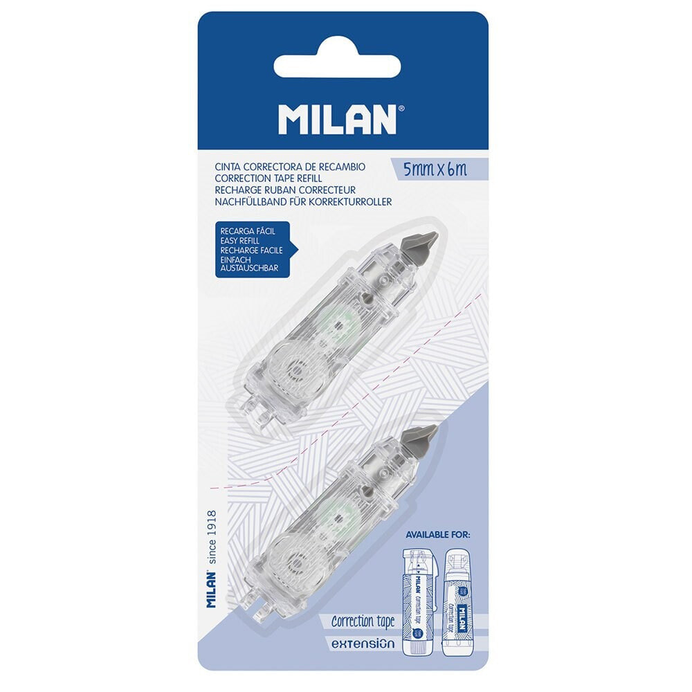 MILAN Blister Pack 2 Correction Tape Refills 5x6 m Cylindrical & Extension