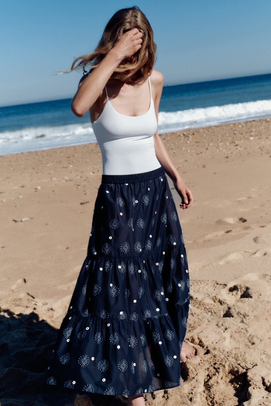 Long skirt with embroidered mirrors