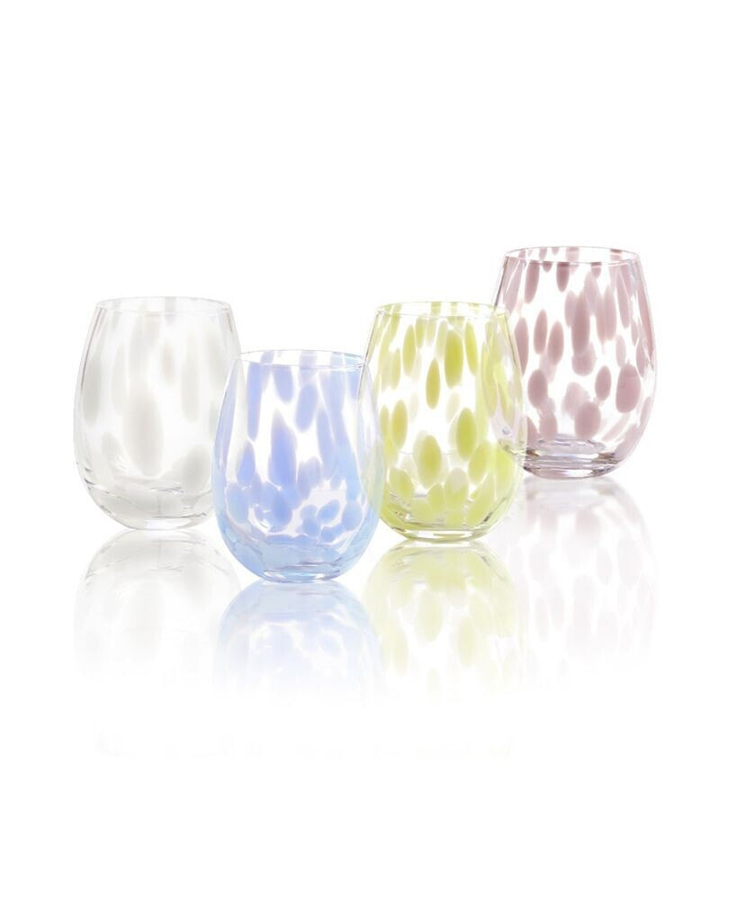 Qualia Glass lacey Assorted Color 18 oz Stemless Wine Glasses, Set of 4