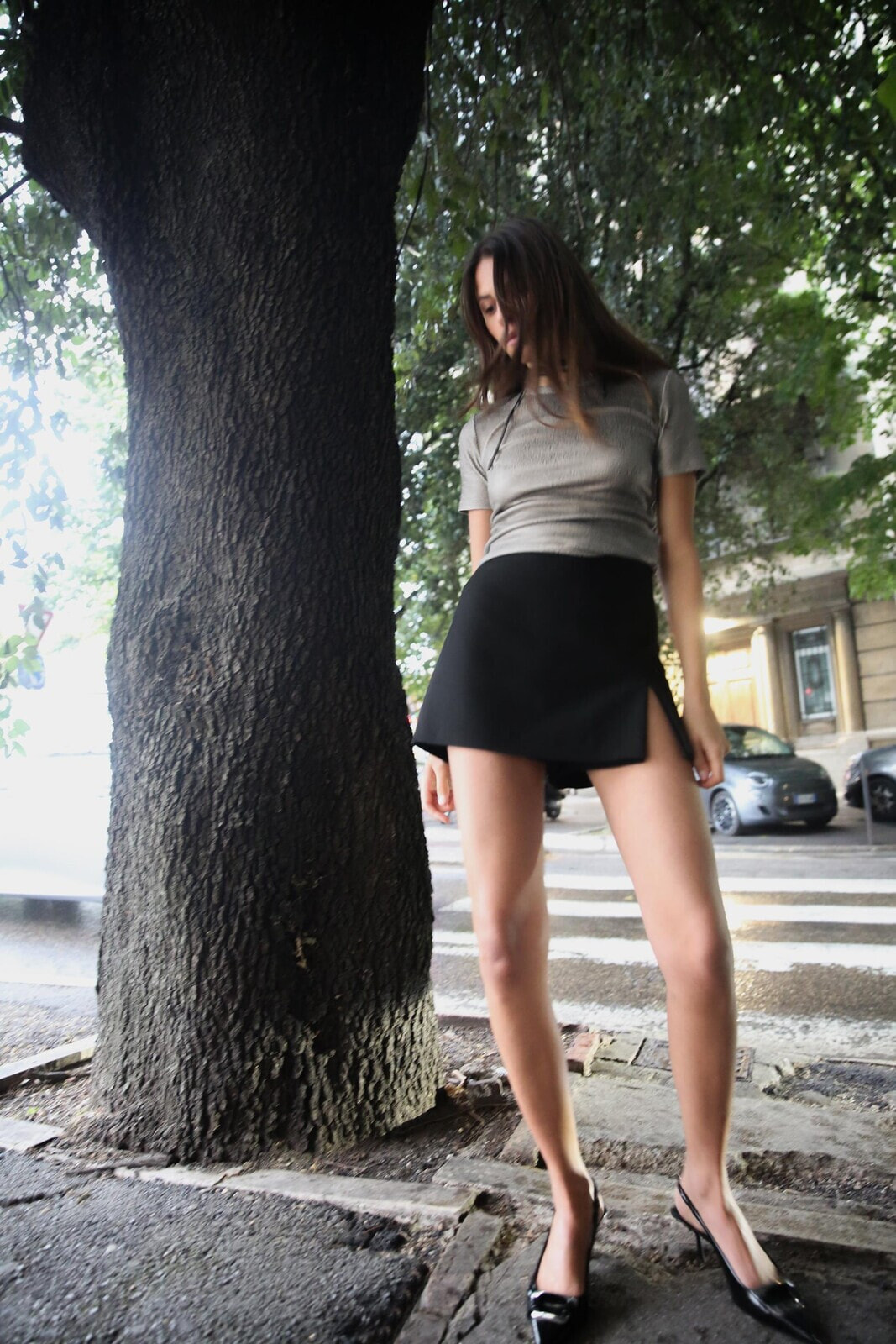 Skort with slit at the hem