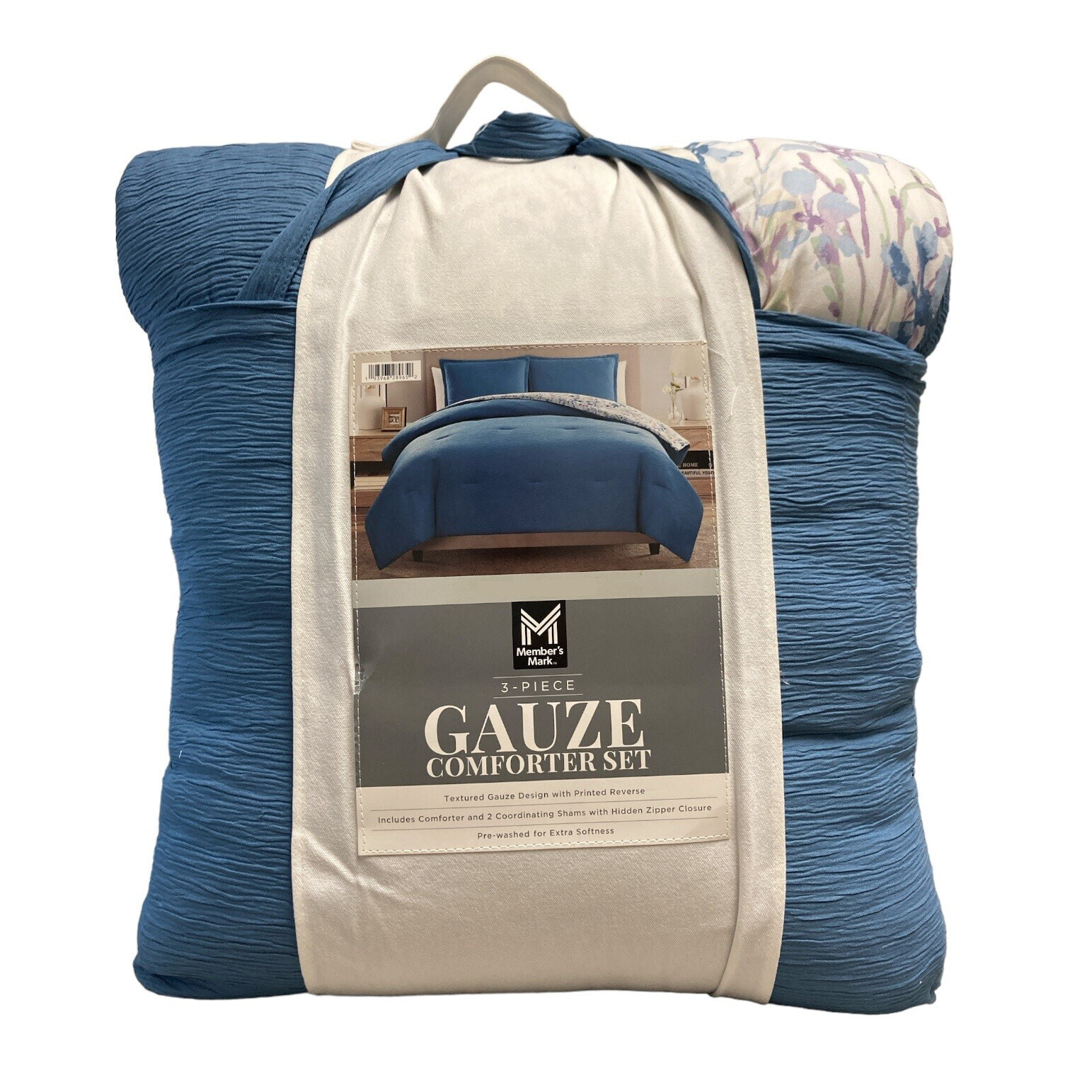 Member's Mark 3-Piece Textured Gauze with Printed Reverse Comforter Set