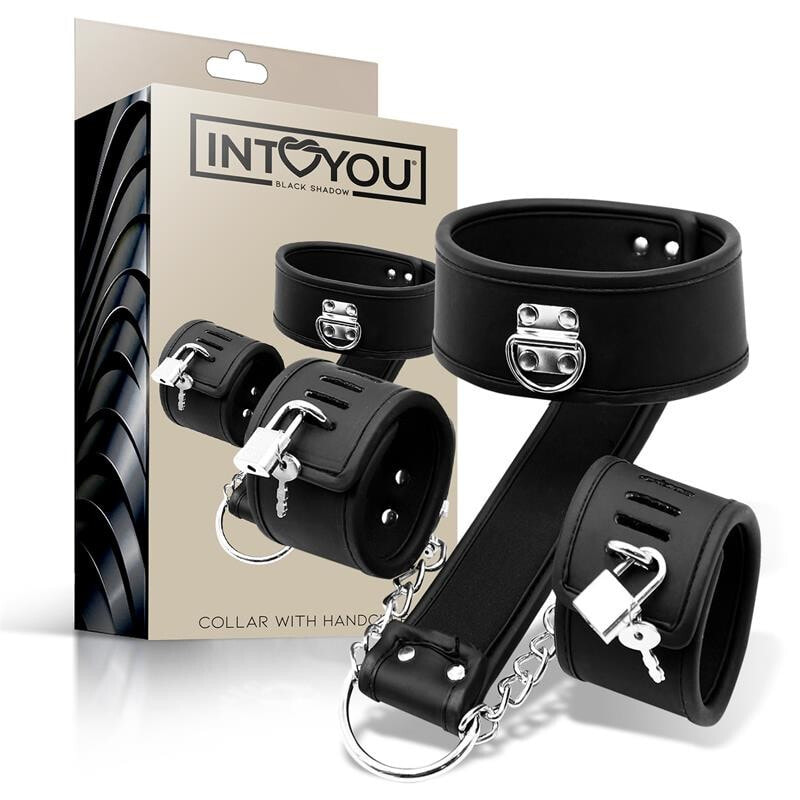 Наручники или фиксатор для БДСМ INTOYOU BLACK SHADOW Collar with Handcuffs Set Vegan Leather