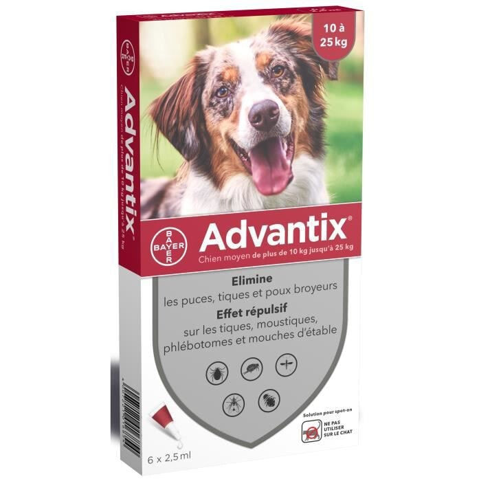 ADVANTIX 6 anti-parasite pipettes - For medium-weight dogs from 10 to 25 kg