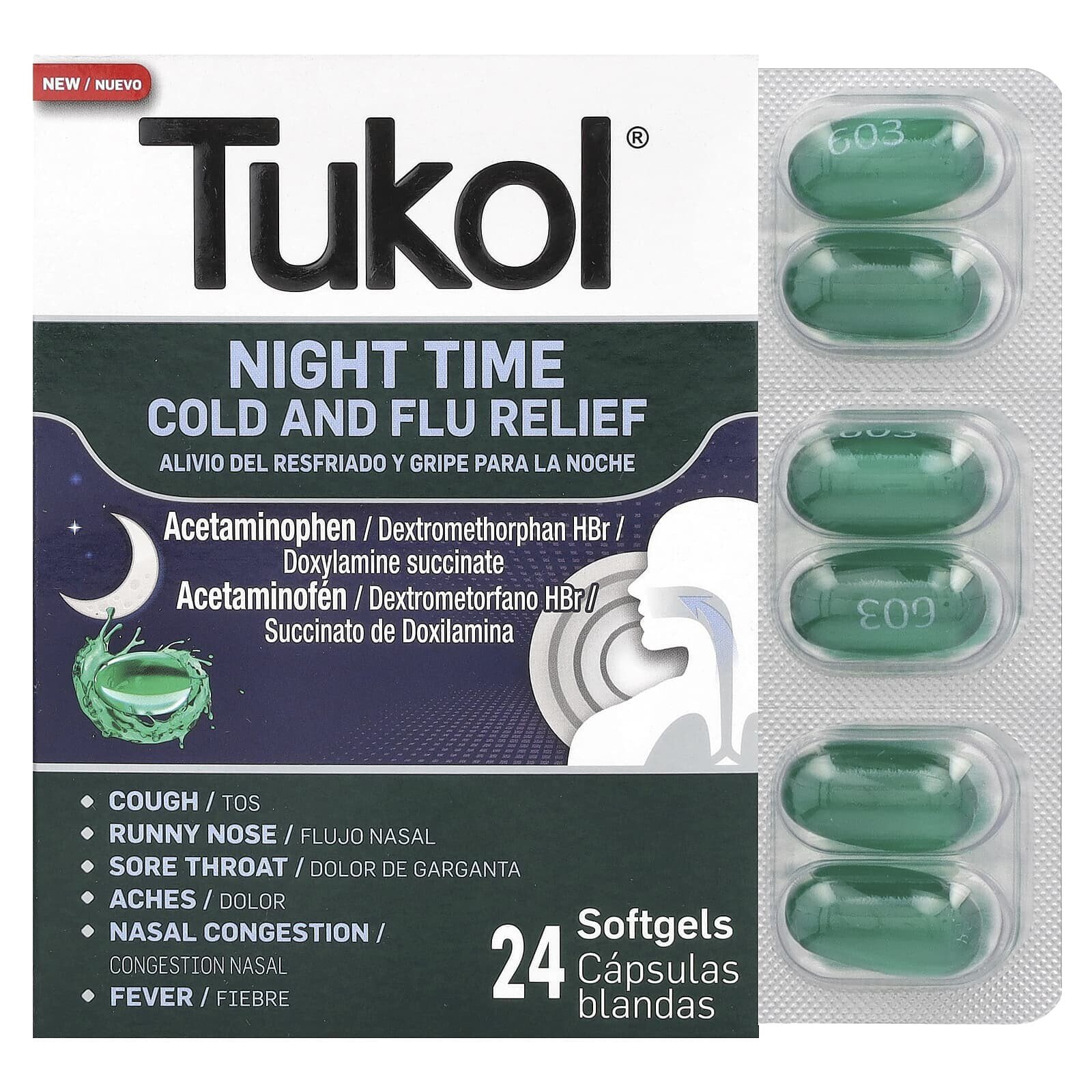 Night Time Cold and Flu Relief, 24 Softgels