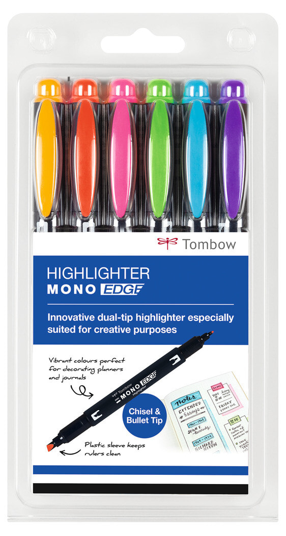 Tombow MONO Edge Highlighter Pen Chisel and Bullet Tip 3.8mm 0.8mm Line Assorted