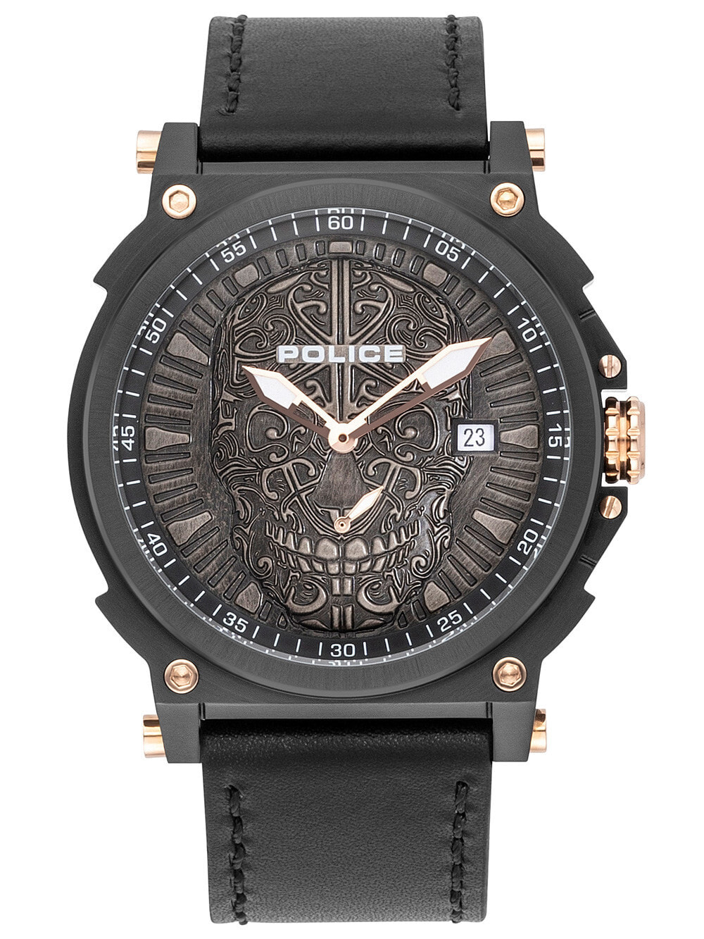 Мужские наручные часы с черным кожаным ремешком Police PL15728JSB.02 Compass Mens 48mm 3ATM