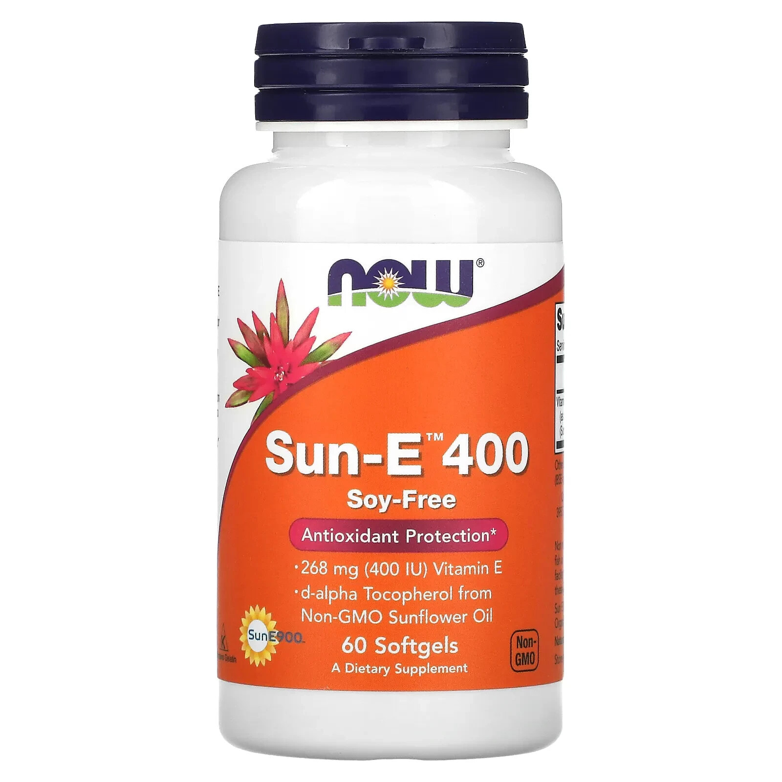 NOW Foods Sun-E  Витамин Е полученный из подсолнечного масла для поддержания здоровья сосудистой системы и иммунитета Без сои и ГМО 10 гелевых капсул