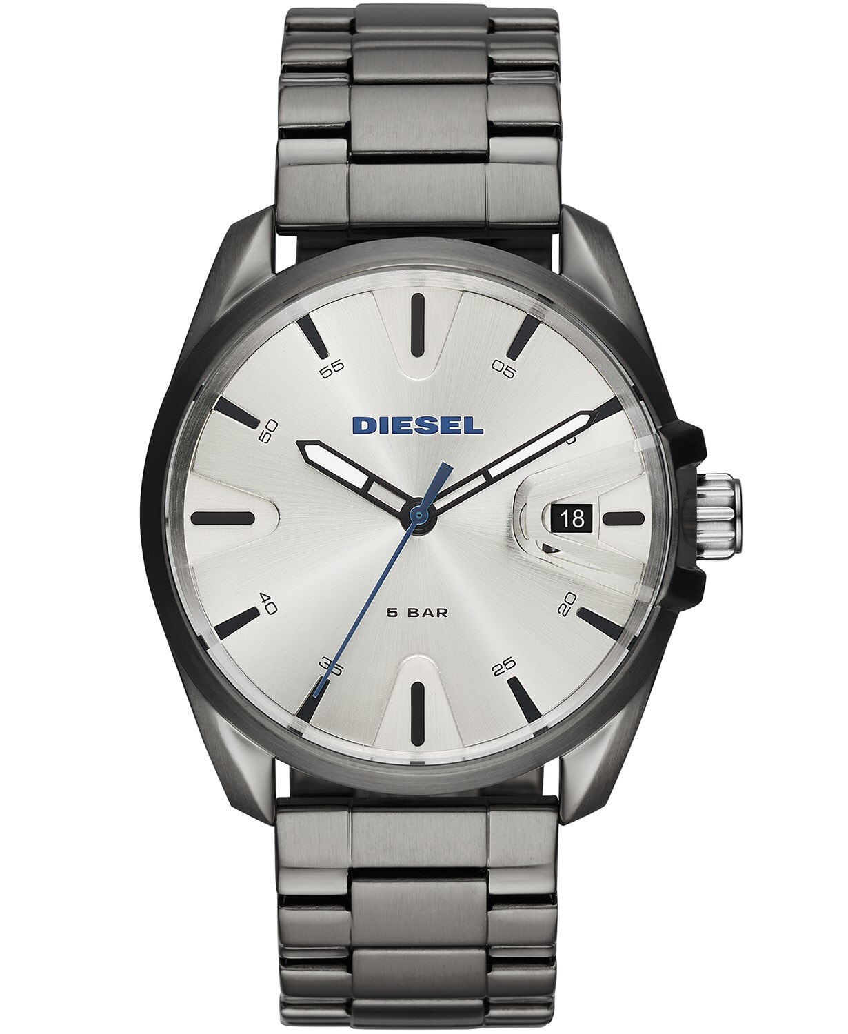 Мужские наручные часы с серебряным браслетом Diesel Mens MS9 Gunmetal Stainless Steel Bracelet Watch 44mm DZ1864