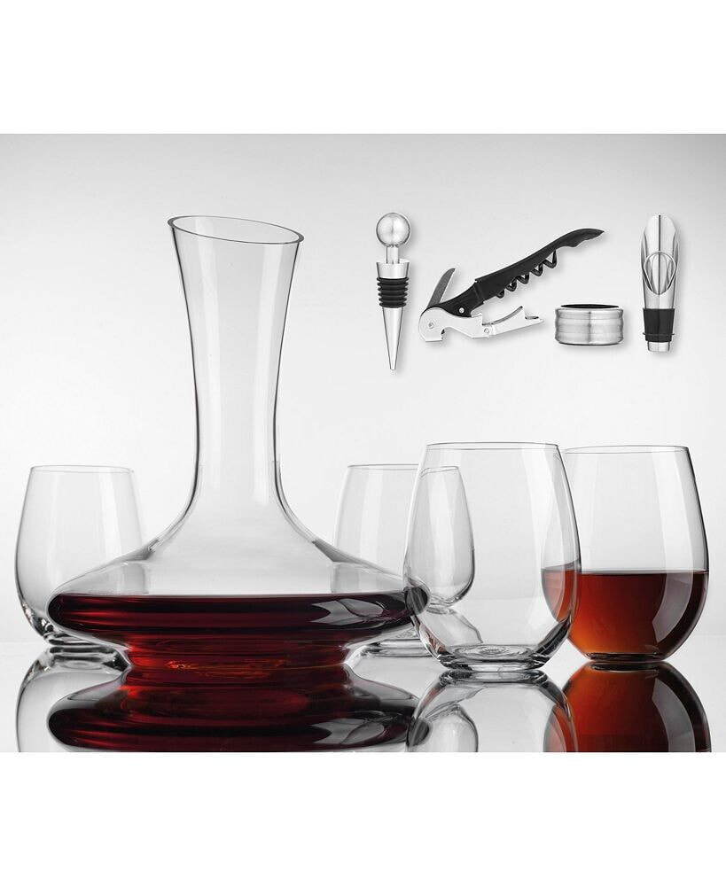 Godinger wine Carafe Set with 4 Stemless Glasses, a Stopper, Pourer, Corkscrew, and Collar