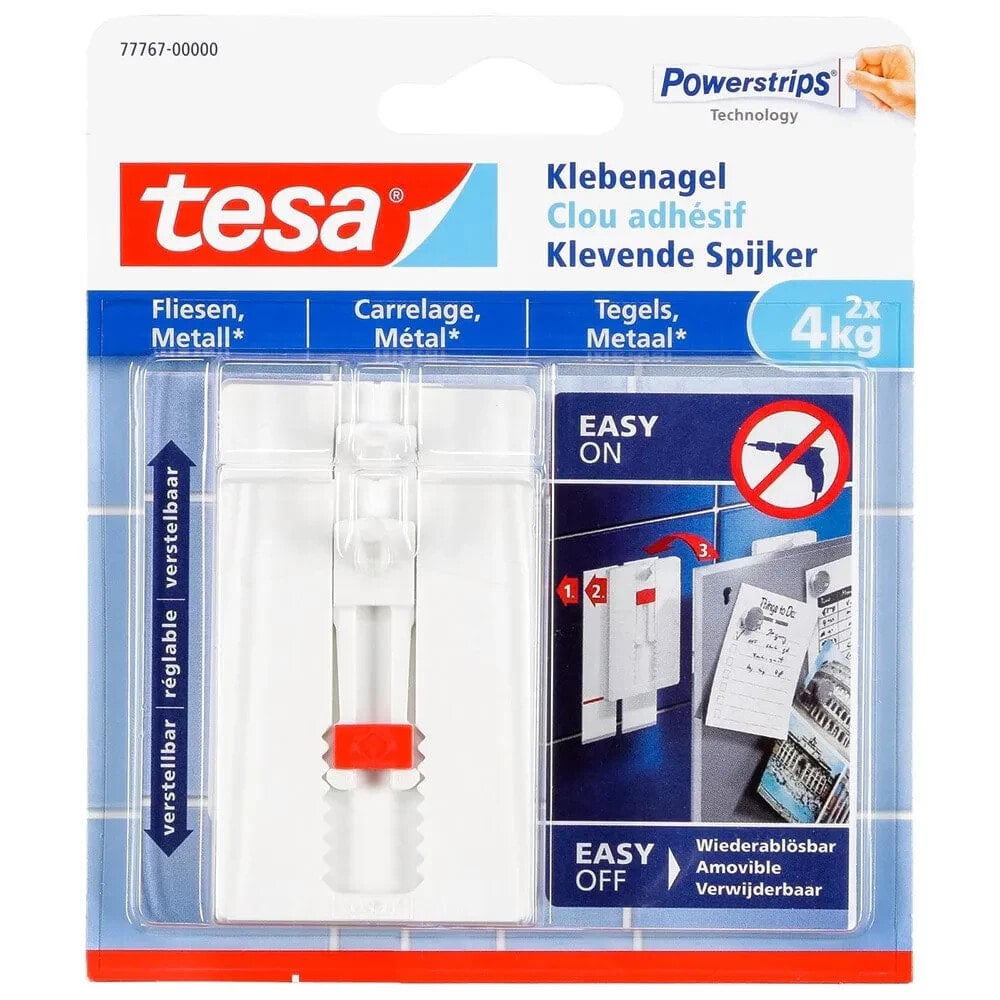 TESA 77767 Adjustable Adhesive Nail For Tiles&Metal 4Kg 2 Units