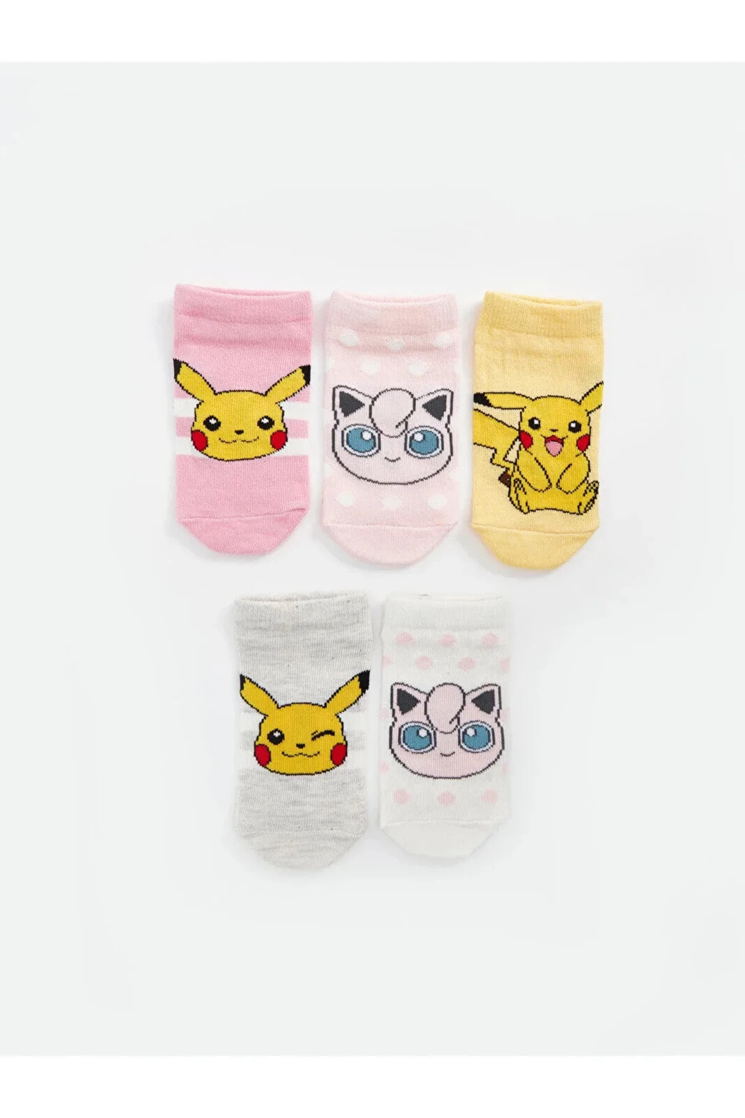 Pikachu Desenli Kız Çocuk Patik Çorap 5'li