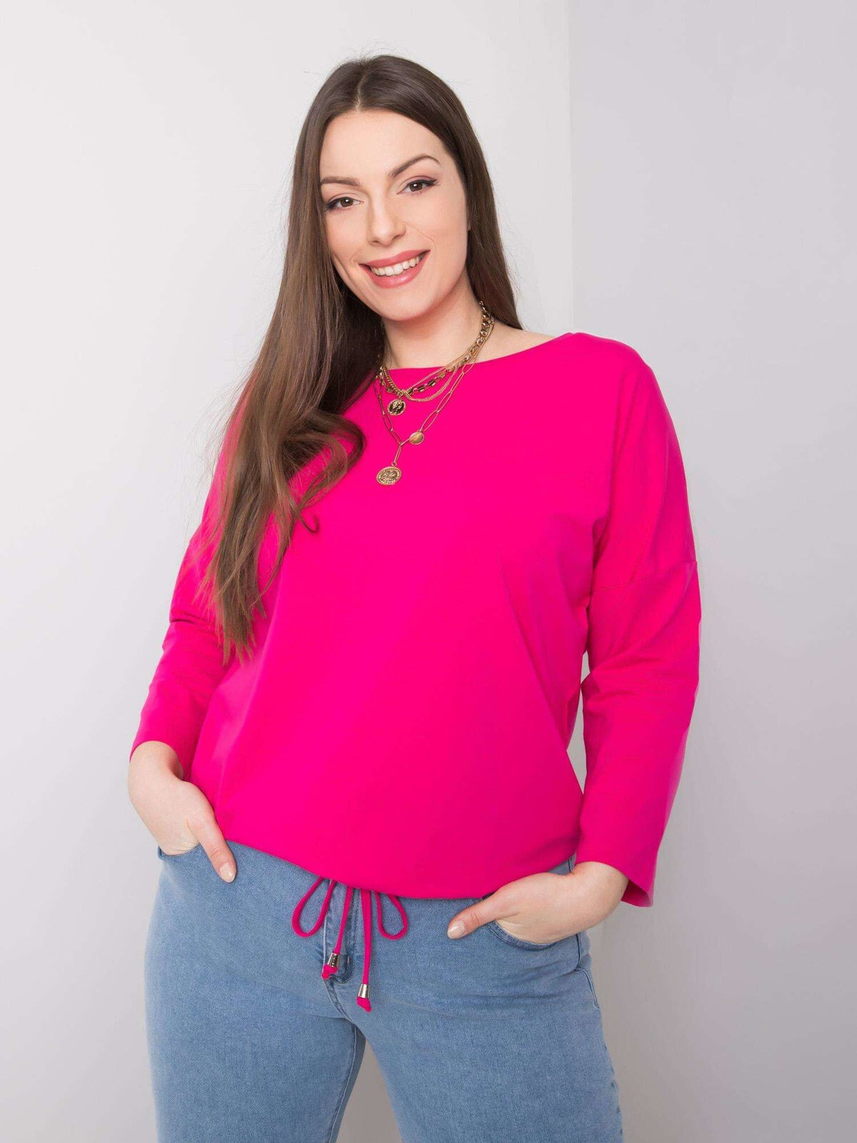 Женская блузка с длинным рукавом свободного кроя на завязках розовая Factory Price