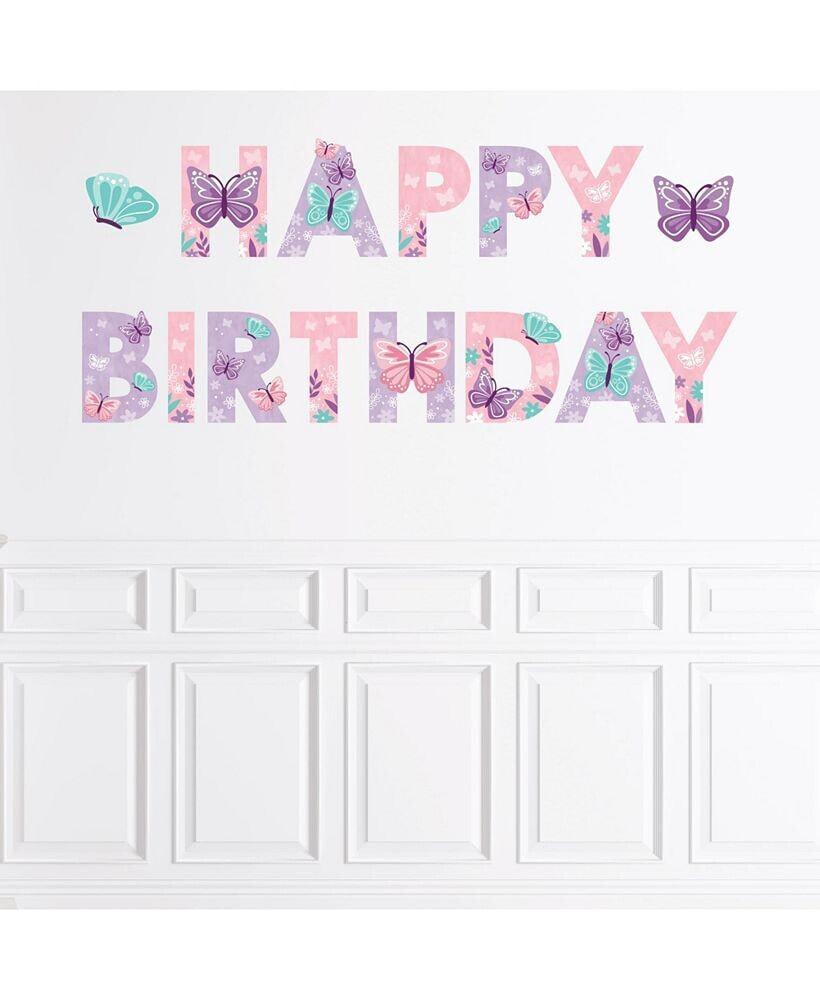 Big Dot of Happiness beautiful Butterfly Floral Birthday Large Banner Wall Decals Happy Birthday